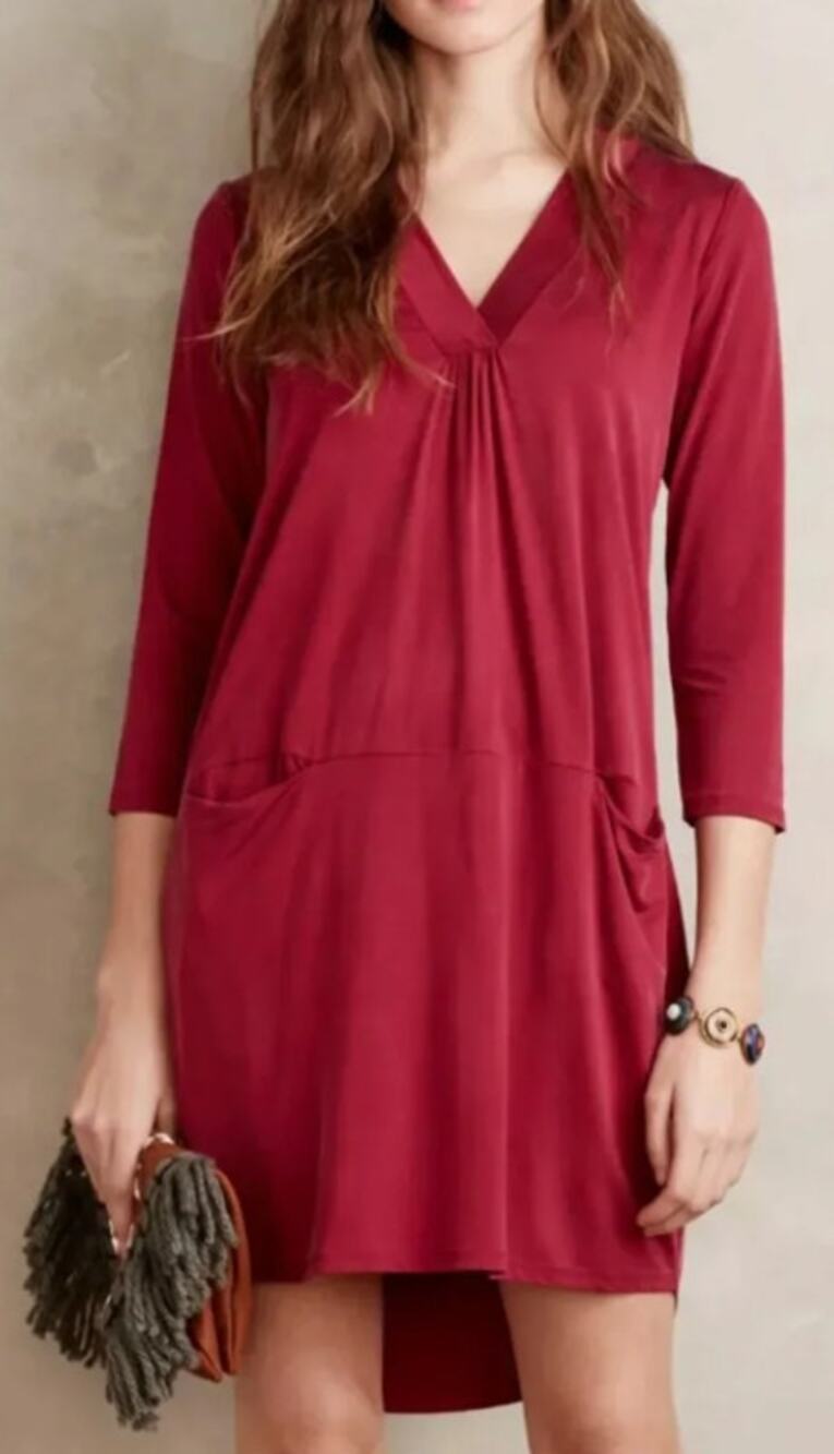 NWT Anthropologie Dolan Tegan Tunic Dress Dark Red V Neck Jersey Fabric Medium